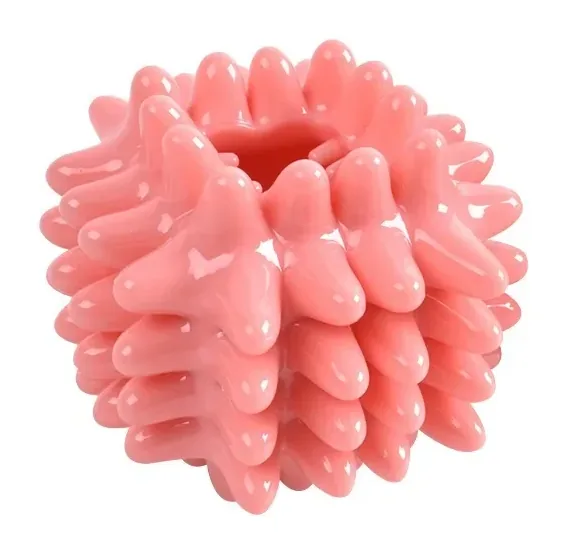 Rosa genoppter Gummiball mit Öffnung für Leckerlis